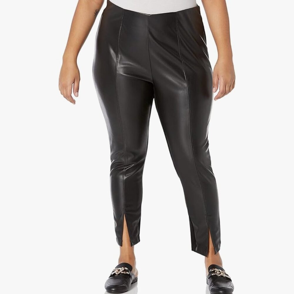 NWT Calvin Klein Faux Leather Leggings Black Split Hem Stretch Women's Size 2X